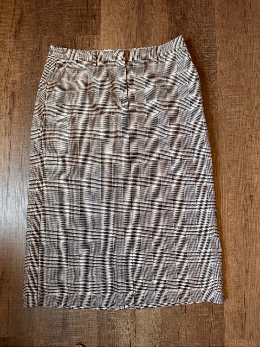 L.L. Bean Taupe and Cream Plaid Midi Skirt